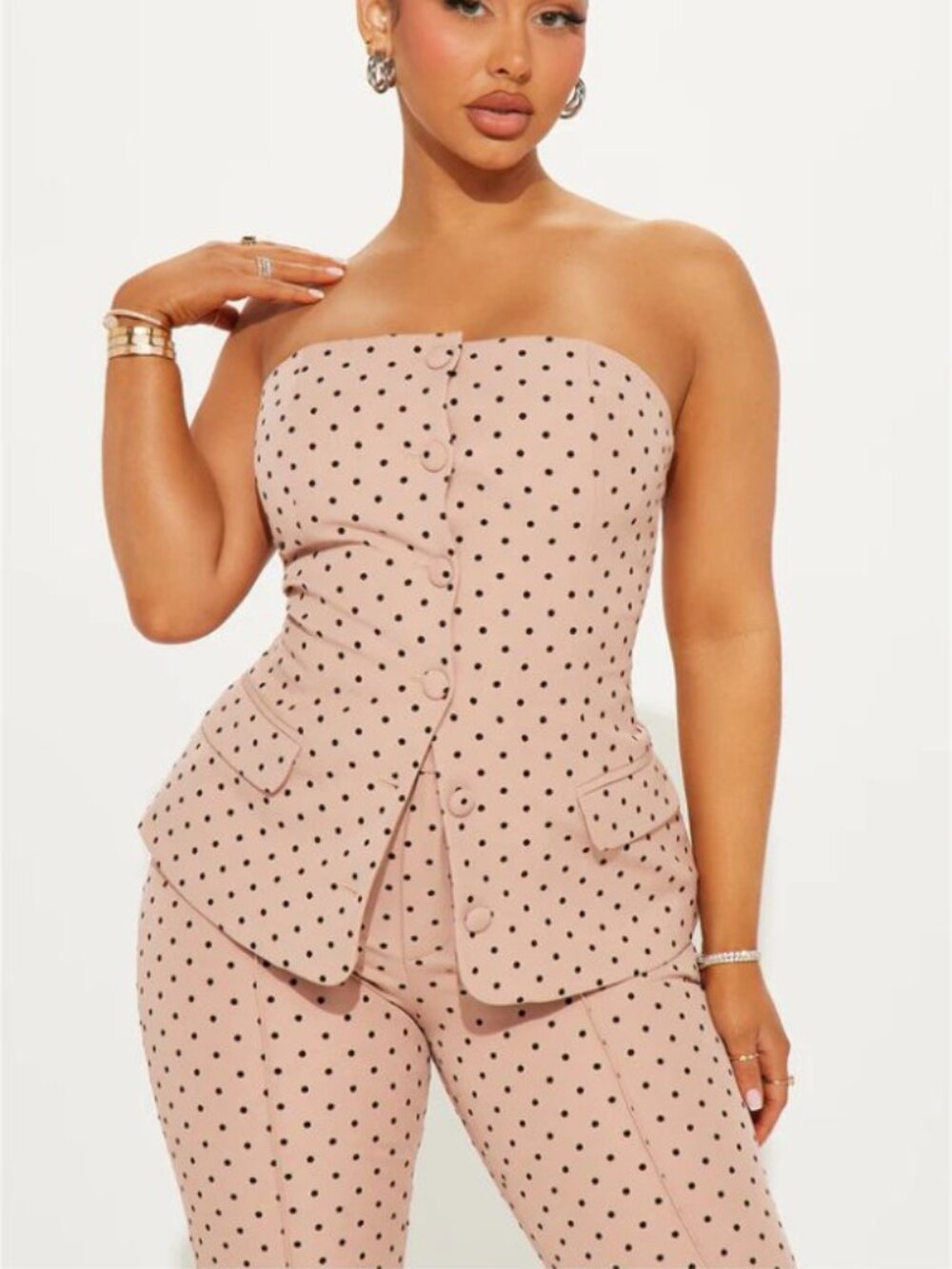 Fashion Nova Blush Pink POLKA DOT PANTS SET,TAILORED,M NEW WITH TAG